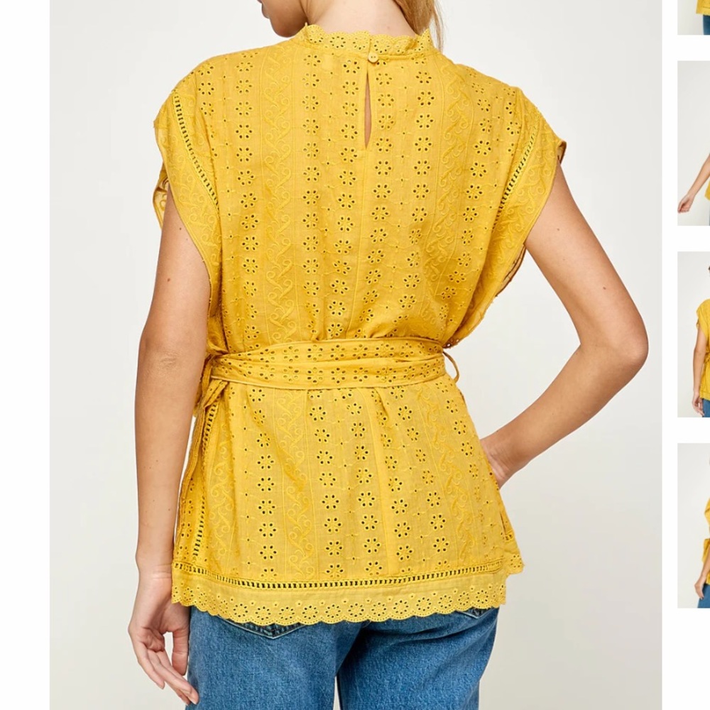 NWT See and Be Seen Eyelet Lace Scallop High Neck Belted Top - Picture 4 of 4